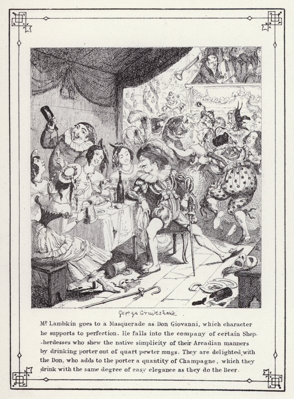 Kuvitus kandidaatin omaan kirjaan tai Mr Lambkinin (Gent) edistymiseen (kaiverrus) tekijältä George Cruikshank
