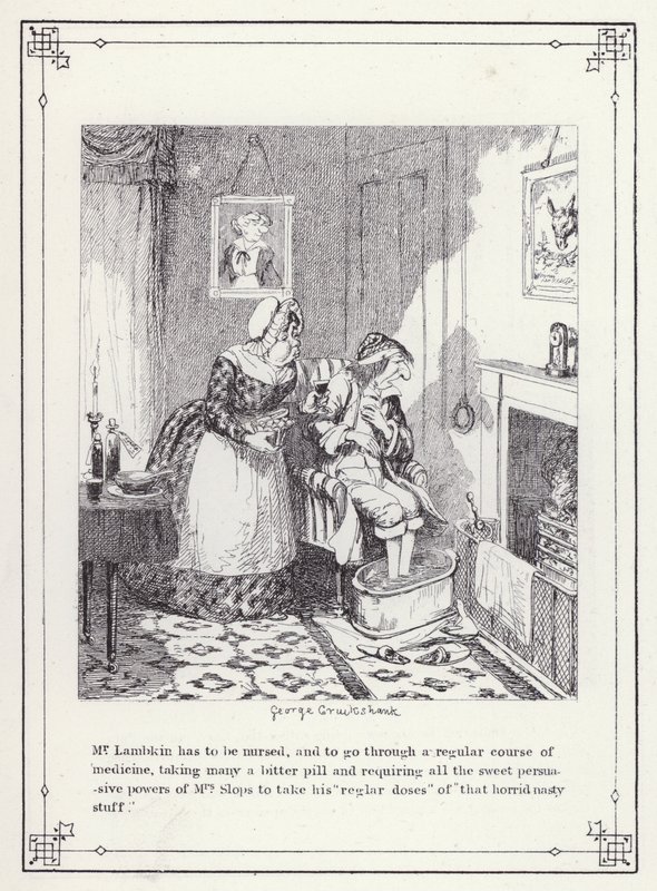 Kuvitus teokselle The Bachelors Own Book tai The Progress of Mr Lambkin (Gent) (kaiverrus) tekijältä George Cruikshank