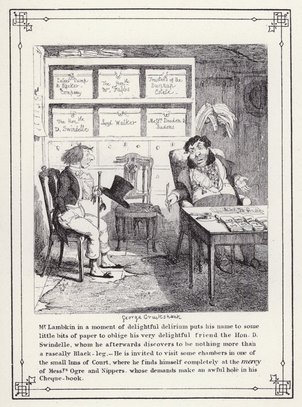 Kuvitus teokselle The Bachelors Own Book tai The Progress of Mr Lambkin (Gent) (kaiverrus) tekijältä George Cruikshank