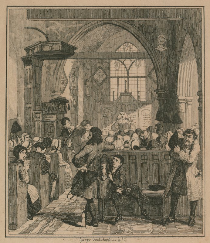 Jack Sheppard toteuttamassa ryöstön Willesdenin kirkossa tekijältä George Cruikshank