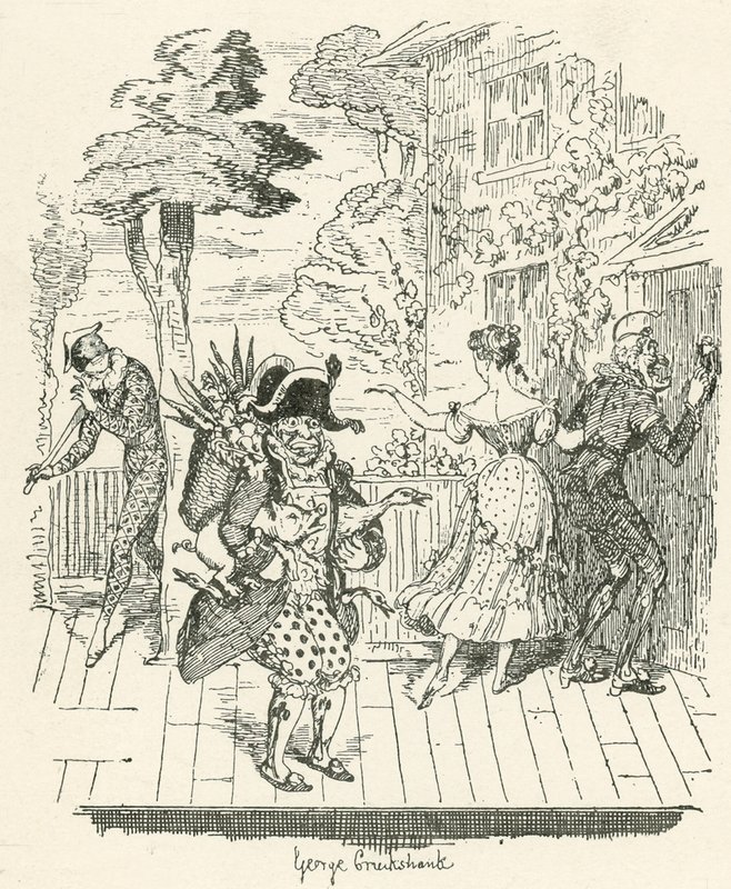 Joseph Grimaldi Harlequinadessa tekijältä George Cruikshank