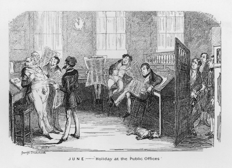 Kesäkuu, juhlapäivä julkisissa toimistoissa (kaiverrus) tekijältä George Cruikshank