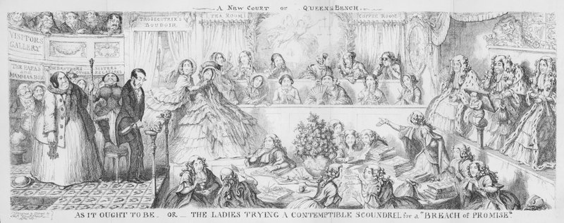 Naiset yrittävät halveksittavaa roistoa "lupauksen rikkomisesta". (kaiverrus) tekijältä George Cruikshank