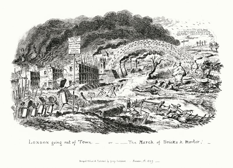 London Going Out of Town tai The March of Bricks and Mortar (kaiverrus) tekijältä George Cruikshank