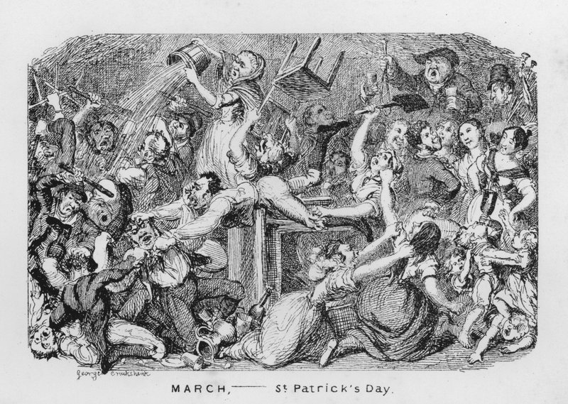 Maaliskuu, Pyhän Patrickin päivä (kaiverrus) tekijältä George Cruikshank