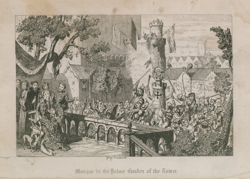 Naamio Towerin palatsin puutarhassa tekijältä George Cruikshank