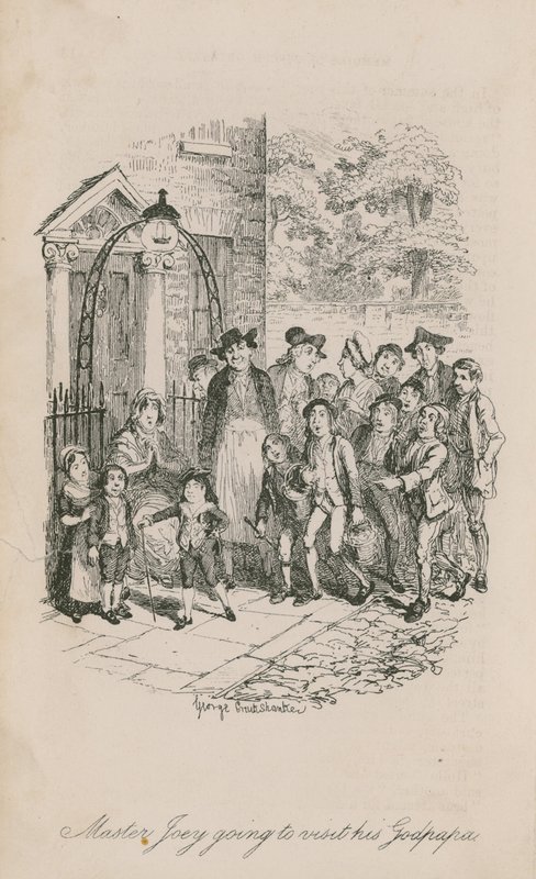 Mestari Joey menee tapaamaan kummisetänsä. tekijältä George Cruikshank
