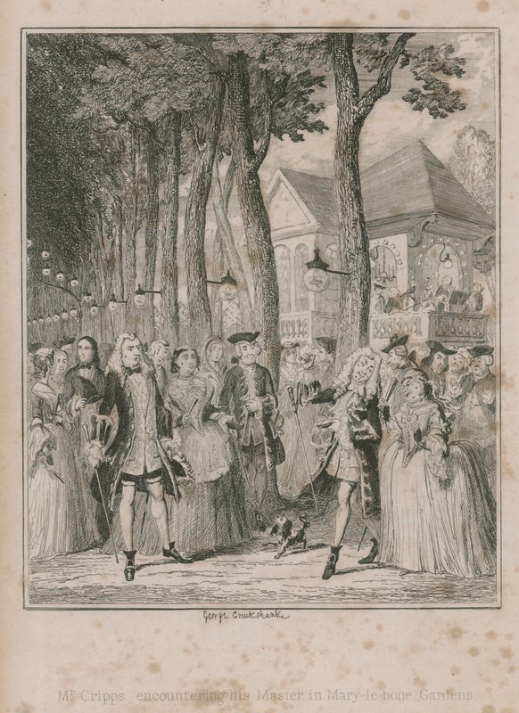 Mr Cripps kohtaa Materinsa Mary-le-bone Gardensissa tekijältä George Cruikshank