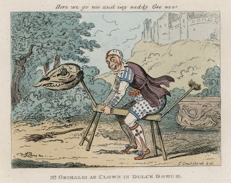 Herra Joseph Grimaldi klovnina Dulce Domumissa tekijältä George Cruikshank
