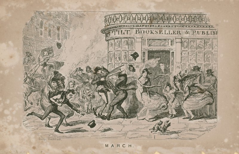 Ihmiset kamppailevat kovia tuulia vastaan tekijältä George Cruikshank