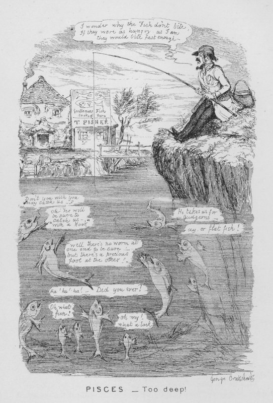 Kalat, liian syvä! (kaiverrus) tekijältä George Cruikshank