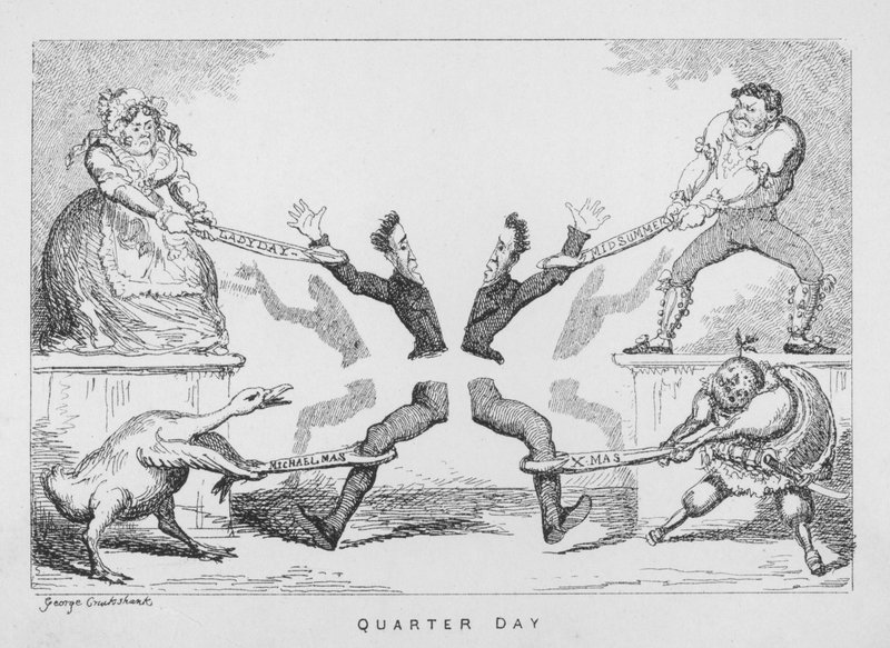 Neljännespäivä, Ladyday, Juhannus, Mikael, Joulu tekijältä George Cruikshank