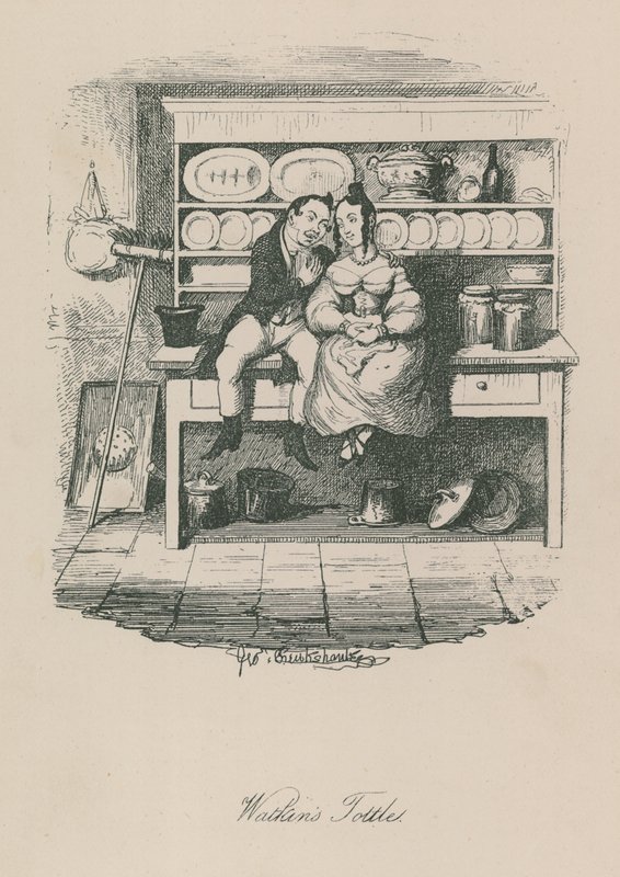 Kohtaus Lontoon elämästä: Watkins Tottles tekijältä George Cruikshank