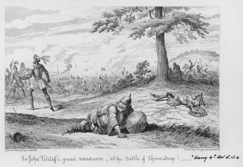 Sir John Falstaffin mahtava toimenpide Shrewsburyn taistelussa! tekijältä George Cruikshank