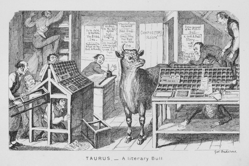 Härkä, kirjallinen härkä (kaiverrus) tekijältä George Cruikshank