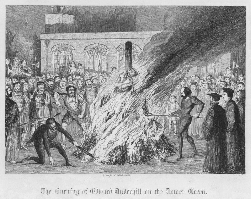 Edward Underhillin palaminen Tower Greenissä (kaiverrus) tekijältä George Cruikshank