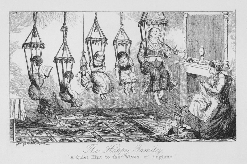 Onnellinen perhe, hiljainen vihje Englannin vaimoille (kaiverrus) tekijältä George Cruikshank