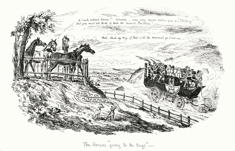 Hevoset menossa koirien luo (kaiverrus) tekijältä George Cruikshank