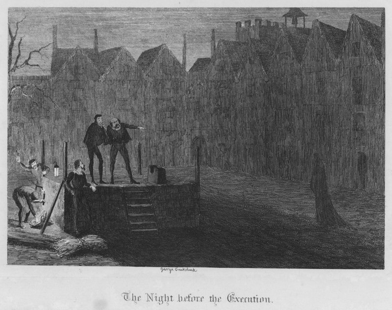 Yö ennen teloitusta (kaiverrus) tekijältä George Cruikshank