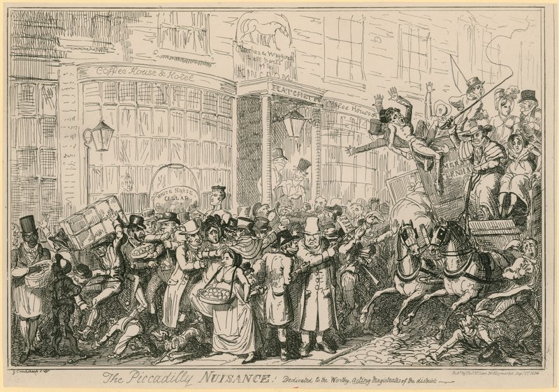 Piccadilly Nuisance: omistettu alueen arvoisille virkamiehille tekijältä George Cruikshank