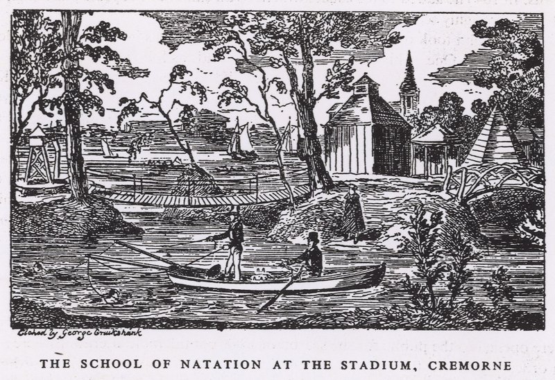 Koulu Natation stadionilla, Cremorne Gardens -stadionilla tekijältä George Cruikshank