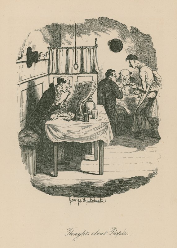 Ajatuksia ihmisistä, mahdollisesti perustuen sketsit Boz (Charles Dickens) -teoksesta tekijältä George Cruikshank