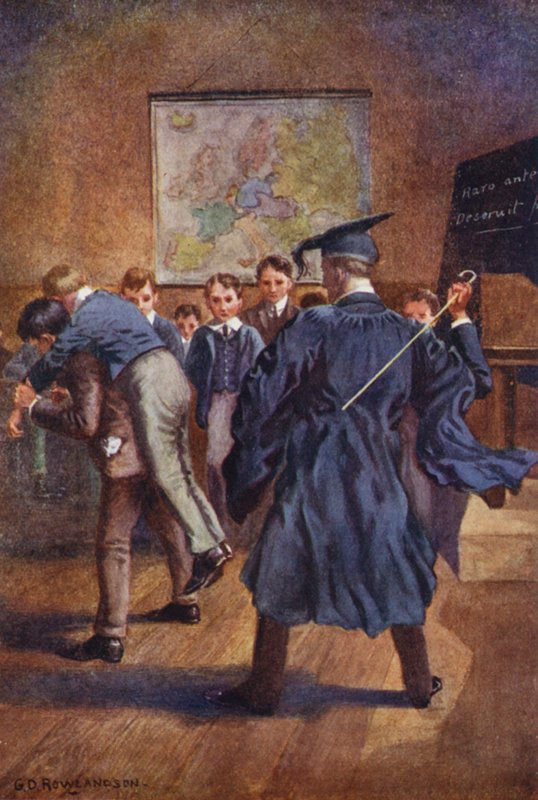 Muutama terävä viilto oli kaikki, mitä herra Rose antoi heille (värilitografia). tekijältä George Derville (after) Rowlandson