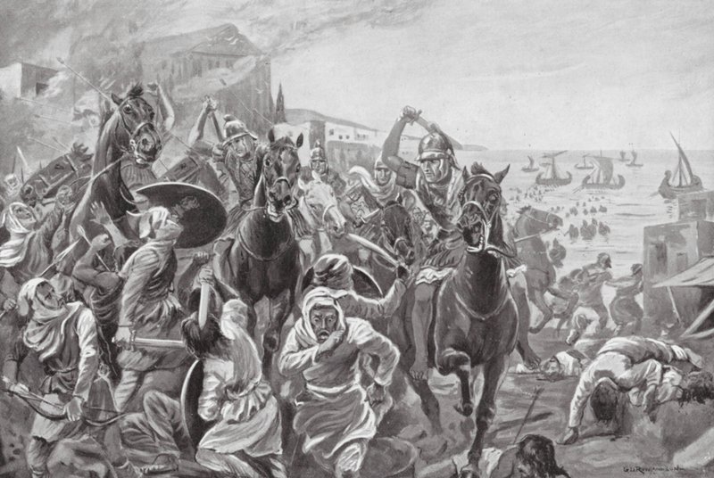 Kyproksen Evagoras valloittaa Tyyron (litografia). tekijältä George Derville (after) Rowlandson