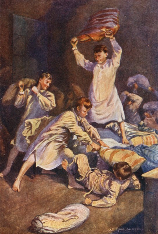 riisuvat peitteet pehmusteistaan ja kohtaavat kuolemaan johtavassa taistossa (värilitografia). tekijältä George Derville (after) Rowlandson