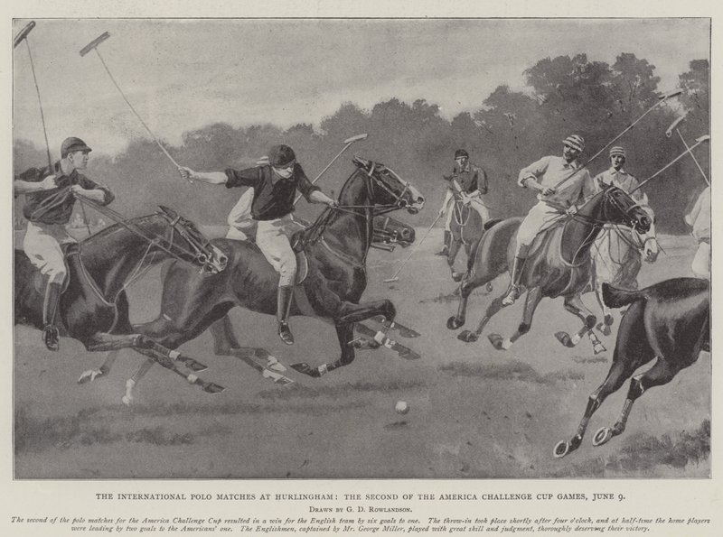 Kansainväliset poolo-ottelut Hurlinghamissa, America Challenge Cupin toisessa ottelussa, 9. kesäkuuta tekijältä George Derville Rowlandson