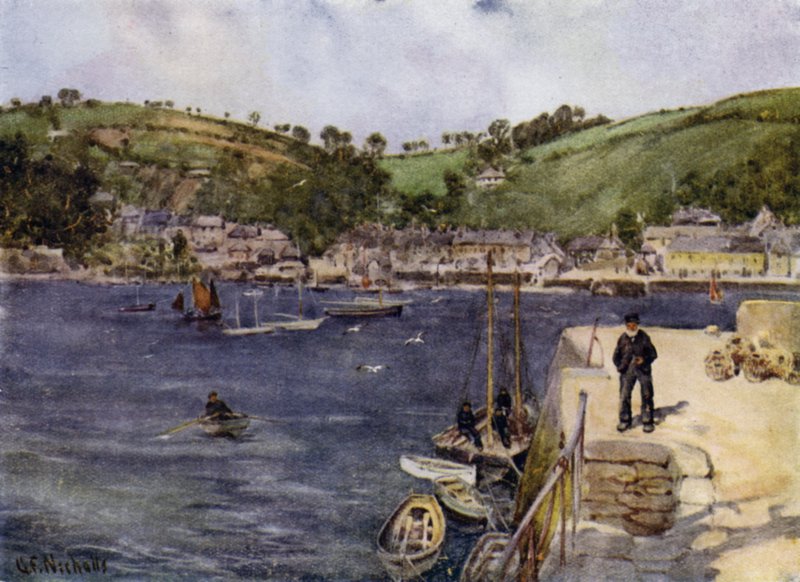 Huuhtelu, Falmouthista (väri litho) tekijältä George Franck Nicholls