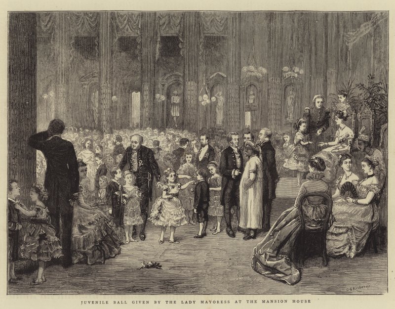 Nuorten tanssiaiset Lady Mayoressin järjestämässä Mansion Housessa tekijältä George Goodwin Kilburne