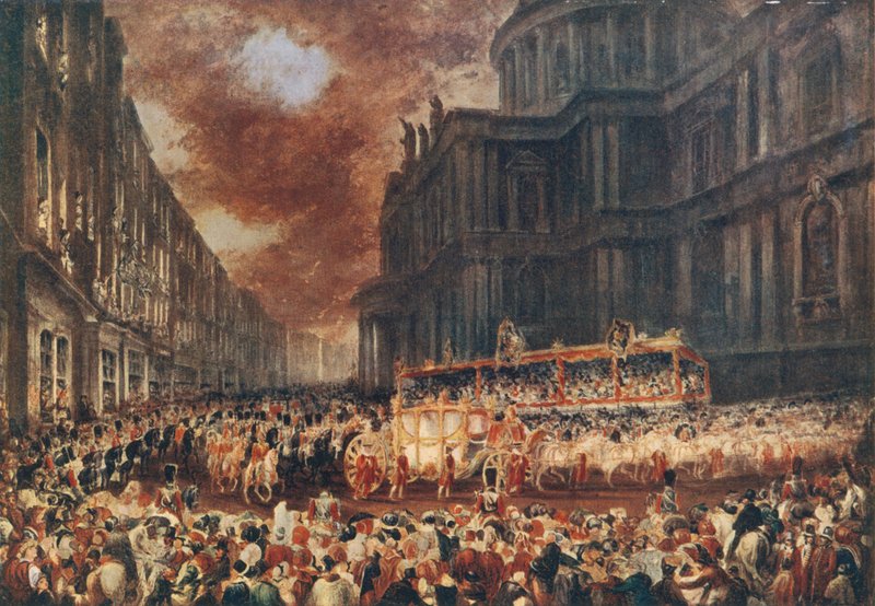 Kuningatar Victorian ensimmäinen valtiovierailu Lontoon Cityyn vuonna 1837 tekijältä George Hayter