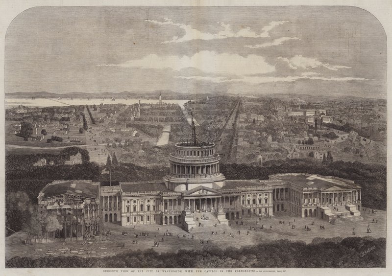 Lintuperspektiivinäkymä Washingtonin kaupunkiin, Capitol etualalla tekijältä George Henry Andrews
