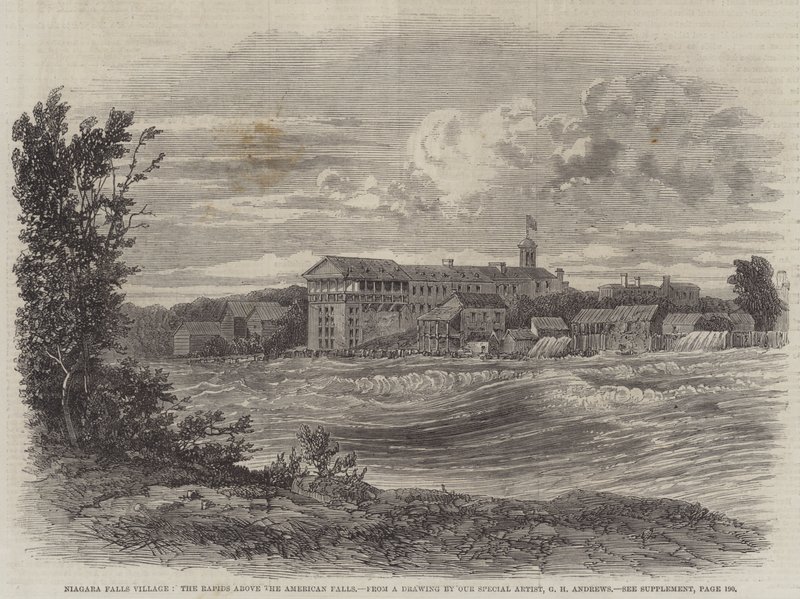 Niagara Falls Village, Rapids American Fallsin yläpuolella tekijältä George Henry Andrews