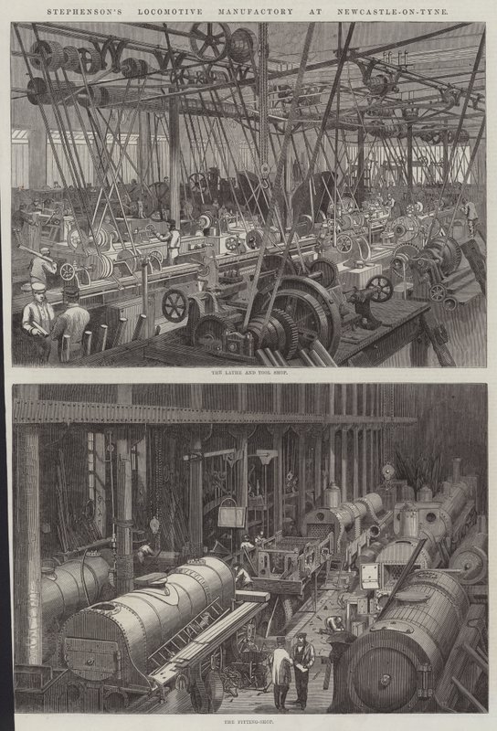 Stephensonin veturimanufactory Newcastle-on-Tynessä tekijältä George Henry Andrews