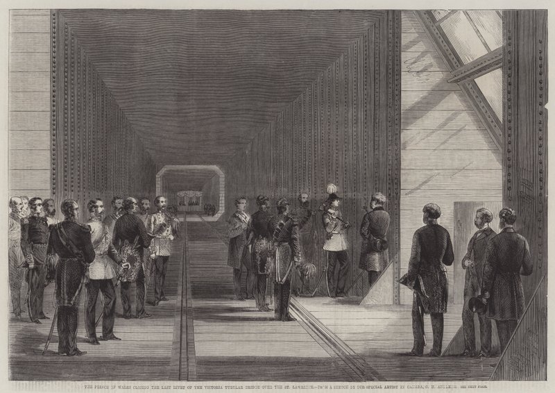 Walesin prinssi sulkee Victoria Tubular Bridgen viimeisen niitin St Lawrencen yli tekijältä George Henry Andrews