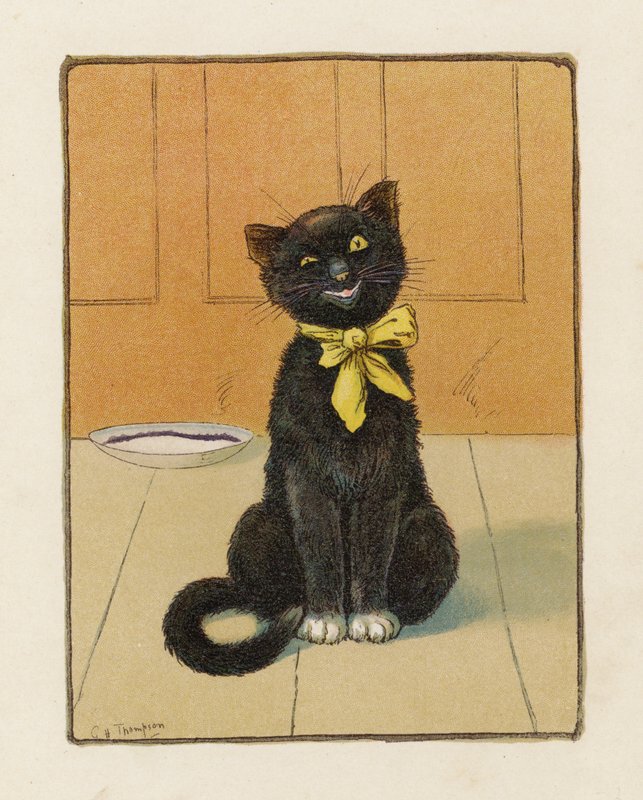 Kissa (värilitografia) tekijältä George Henry Thompson