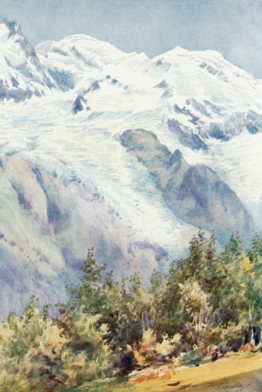 Mont Blanc Ruskinin kivestä (väri litho) tekijältä George Jackson Flemwell