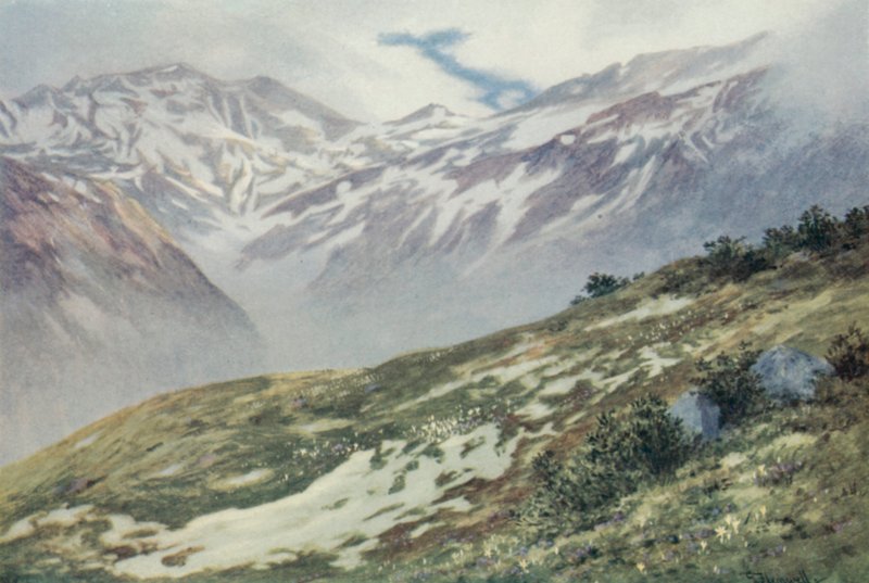 Col De Balme Le Planetista, Argentieren yläpuolella (väri litho) tekijältä George Jackson Flemwell