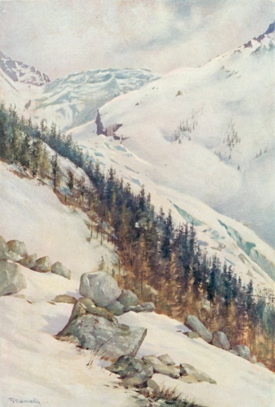 Argentieren jäätikkö talvella (väri litho) tekijältä George Jackson Flemwell