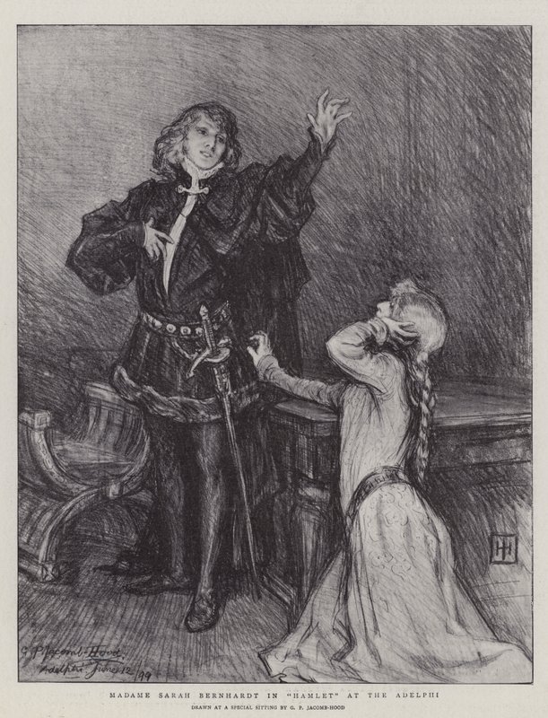 Madame Sarah Bernhardt Hamletissa Adelphissa tekijältä George Percy Jacomb Hood