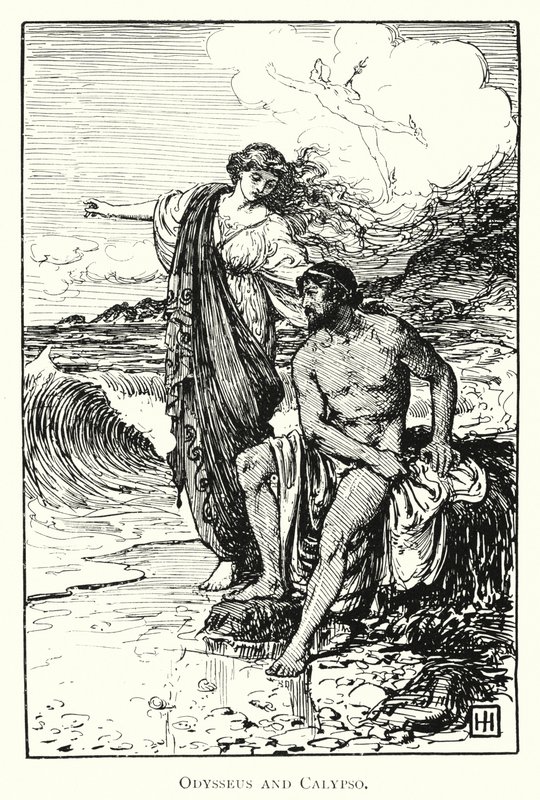 Odysseia: Odysseus ja Calypso (kaiverrus) tekijältä George Percy Jacomb Hood