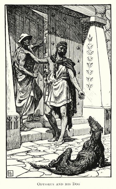 Odysseia: Odysseus ja hänen koiransa (kaiverrus) tekijältä George Percy Jacomb Hood