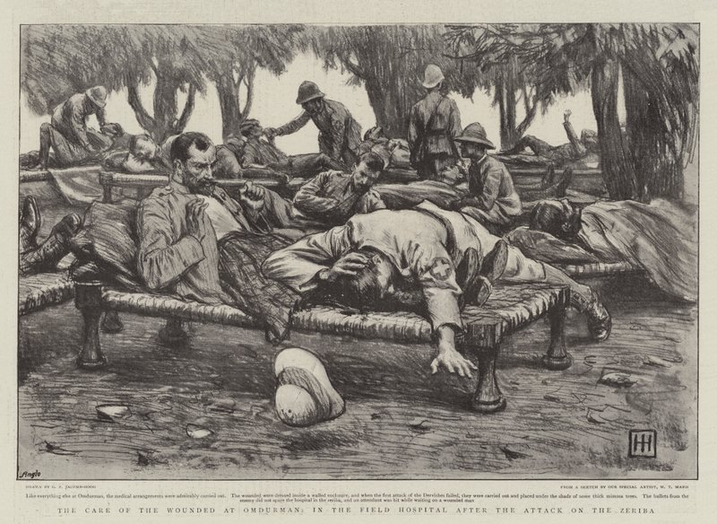 Haavoittuneiden hoito Omdurmanissa, kenttäsairaalassa Zeriba-hyökkäyksen jälkeen tekijältä George Percy Jacomb Hood