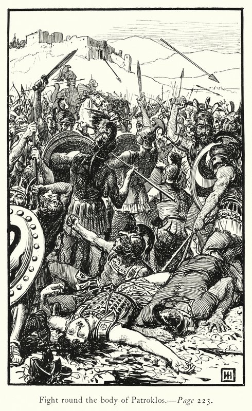 Iliad: Taistele Patroklosin ruumiin ympäri (kaiverrus) tekijältä George Percy Jacomb Hood