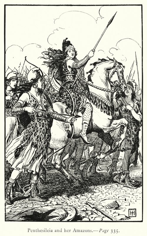 Ilias: Penthesileia ja hänen Amazonit (kaiverrus) tekijältä George Percy Jacomb Hood
