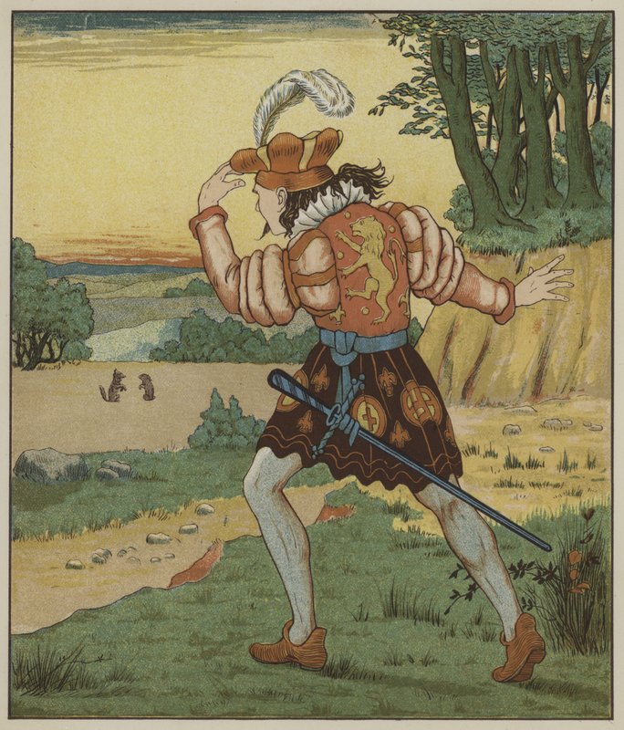 Grimmin veljesten kuvitus Rumpelstiltskinille tekijältä George R. Halkett