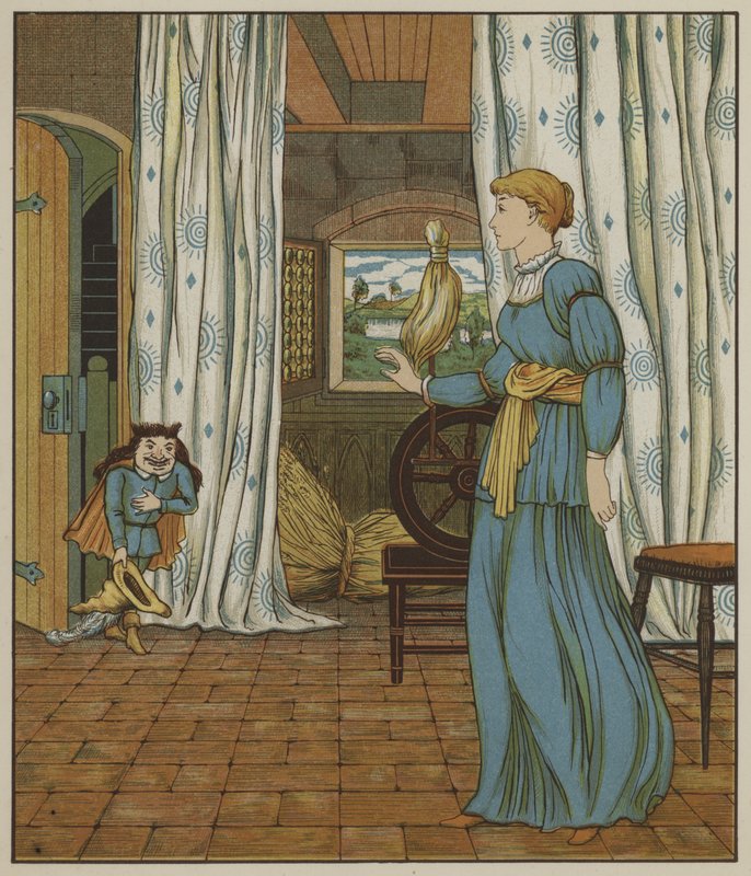 Grimmin veljesten kuvitus Rumpelstiltskinille tekijältä George R. Halkett