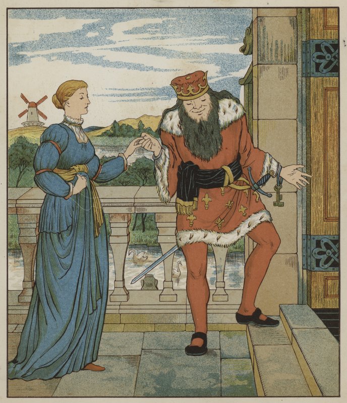 Grimmin veljesten kuvitus Rumpelstiltskinille tekijältä George R. Halkett